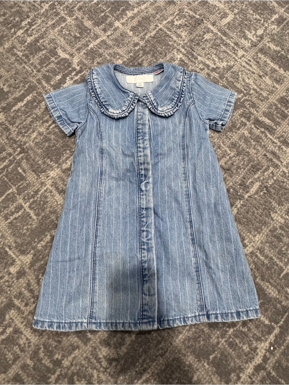 Zara Light Blue Striped Denim Dress with Peter Pan Collar
